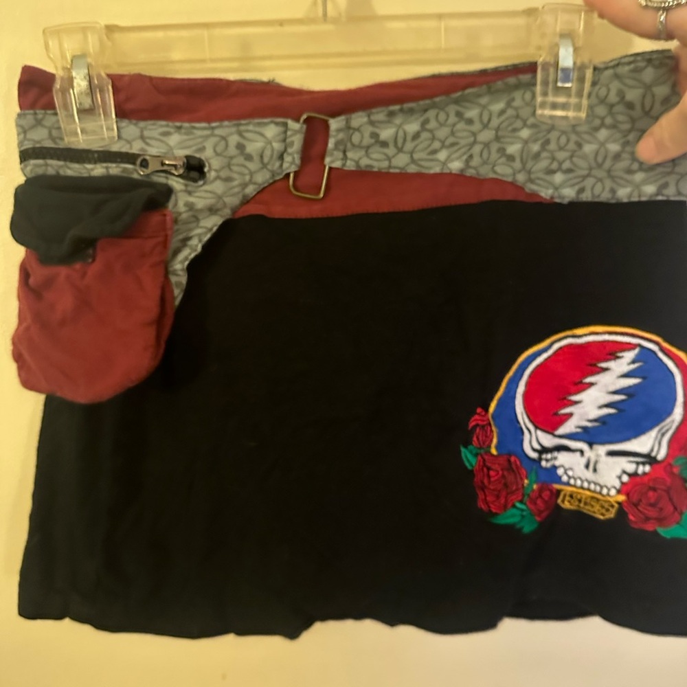 Grateful Dead Black and Red Mini Skirt with Embroidered Stealie
